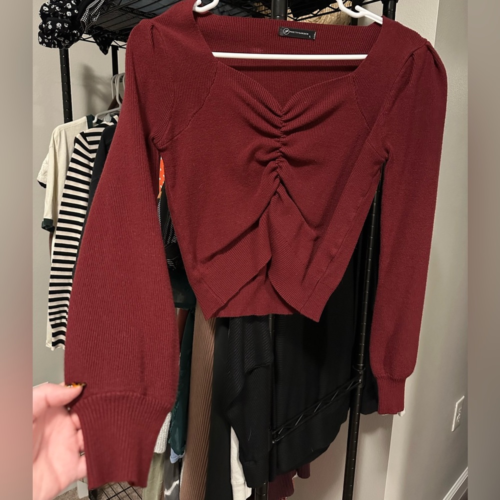 PrettyGarden maroon crop sweater. Size L.